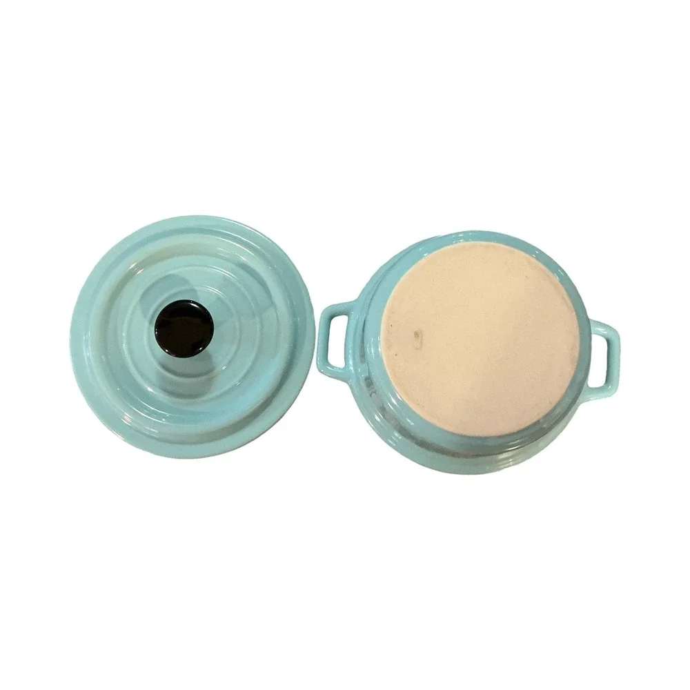 Light Blue Stoneware Dutch Oven Round Casserole Dish with Lid 9x7x5.5